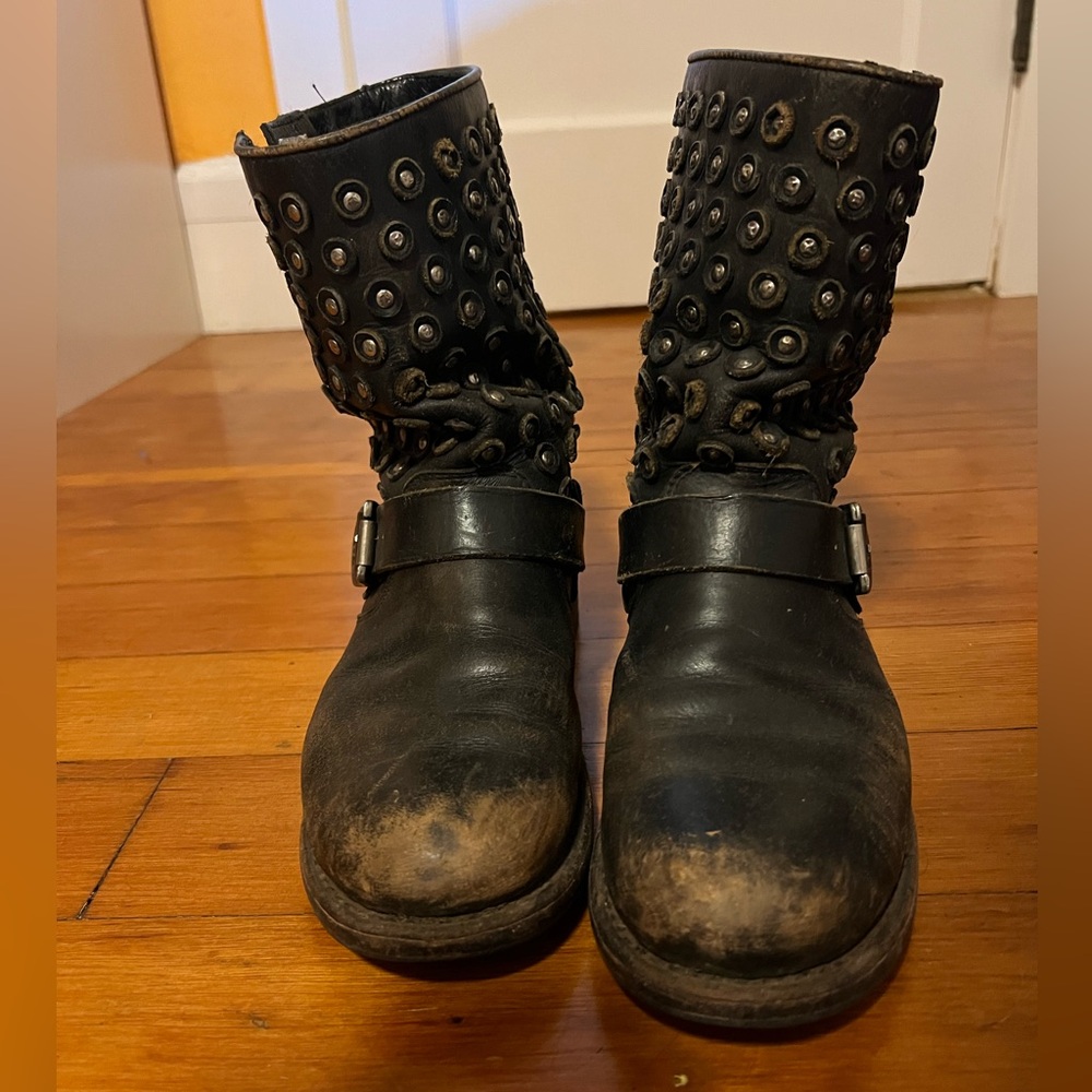 Frye Black Leather Studded Boots